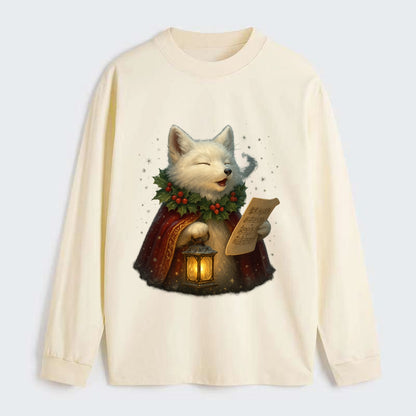 Snowbound Arctic Fox Caroler  - Classic Long Sleeve Shirt - Beige