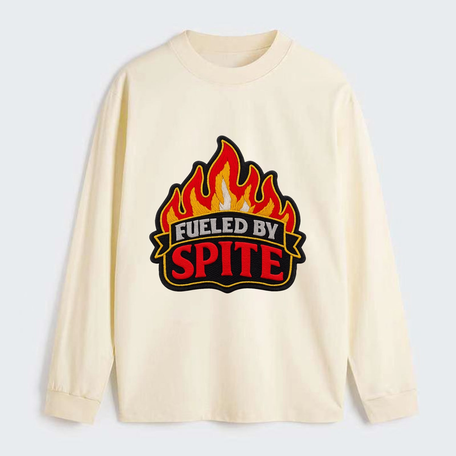 FUELED BY SPITE - fire with text in black and red , petty motivation - Classic Long Sleeve Shirt - Beige