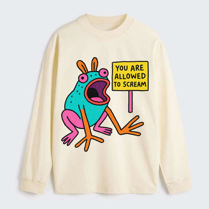 YOU ARE ALLOWED TO SCREAM | Open-mouthed frog - Classic Long Sleeve Shirt - Beige