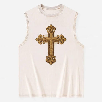 Baroque Cross  - Vintage Washed Tank - Beige