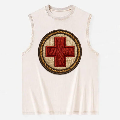 Medical Cross  - Vintage Washed Tank - Beige
