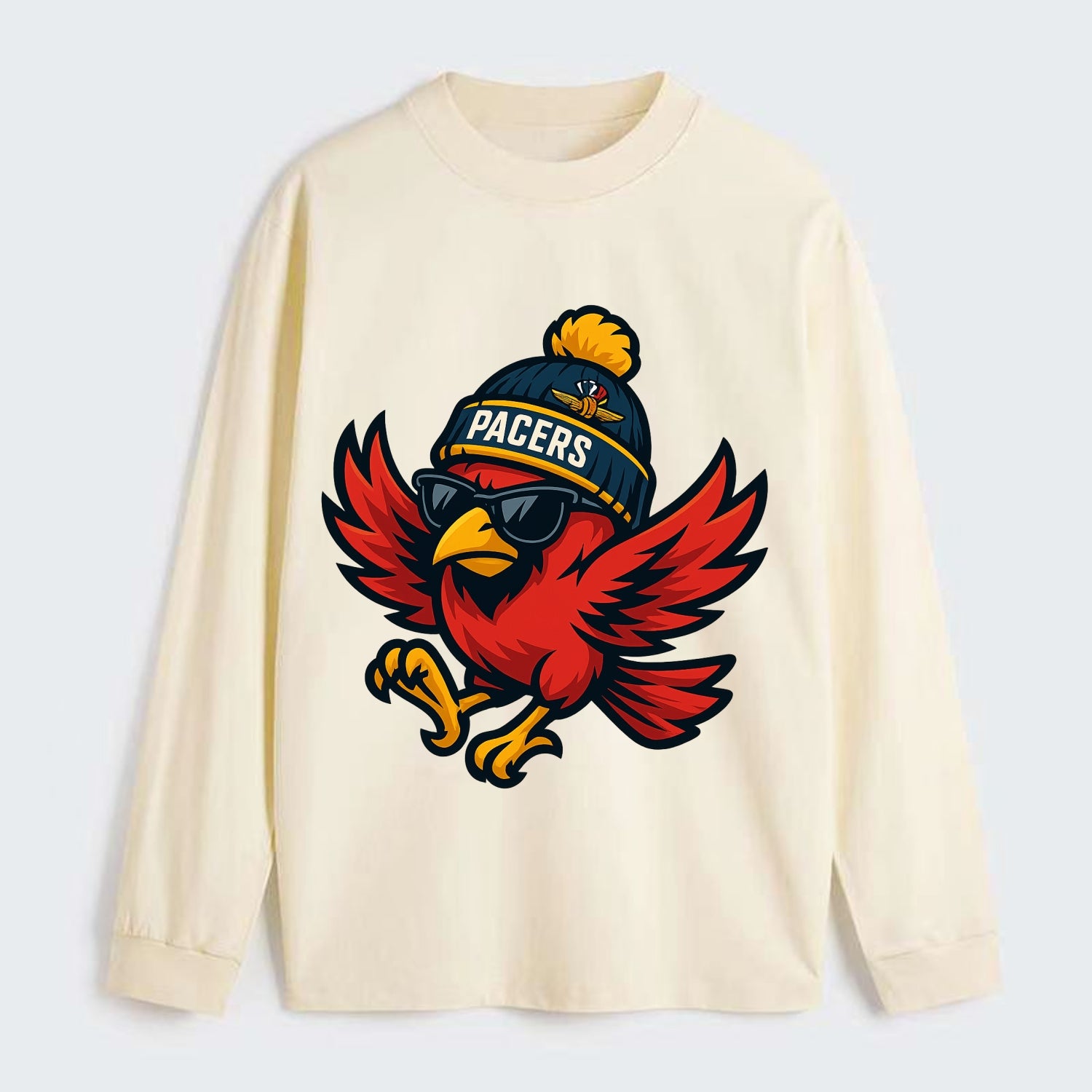Indiana Cardinal wearing Pacers beanie with speedway patch and wayfarer - Classic Long Sleeve Shirt - Beige