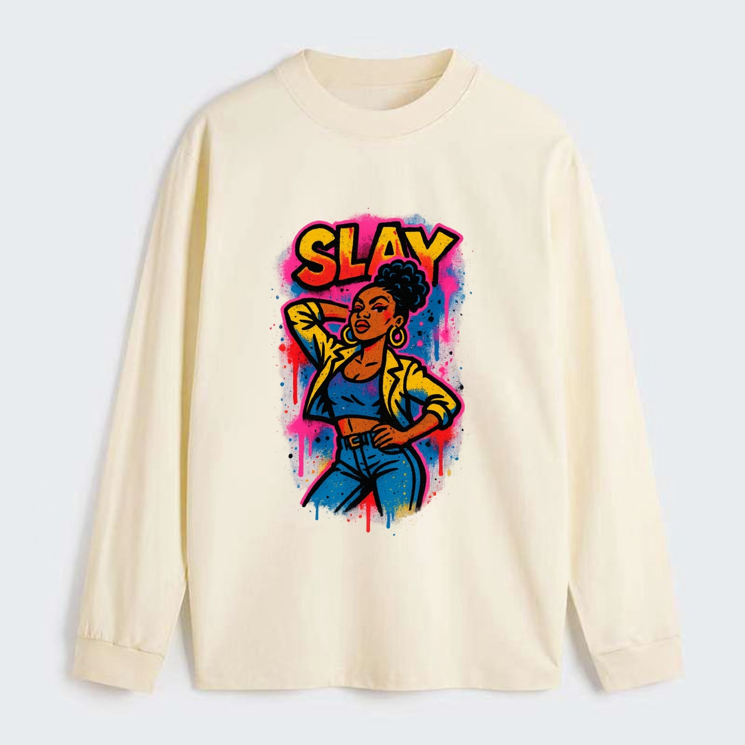 Empowered figure striking confident pose - "slay" culture, fierce and - Classic Long Sleeve Shirt - Beige