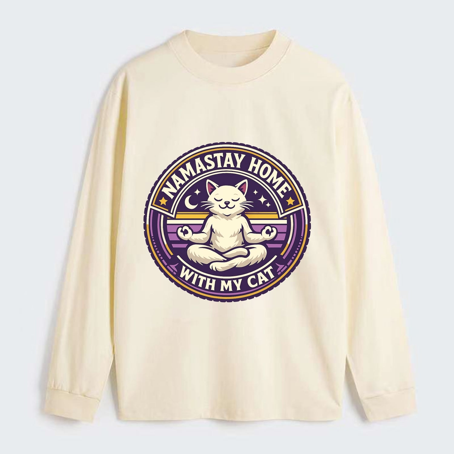 Zen Feline Retreat - Classic Long Sleeve Shirt - Beige