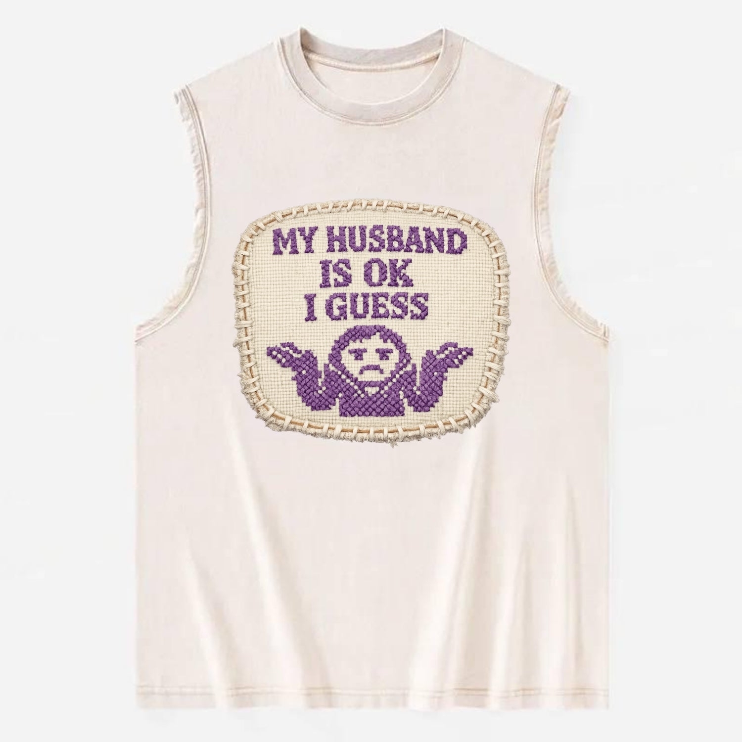 MY HUSBAND IS OK I GUESS - purple ok shrug - purple - mediocre husband - Vintage Washed Tank - Beige
