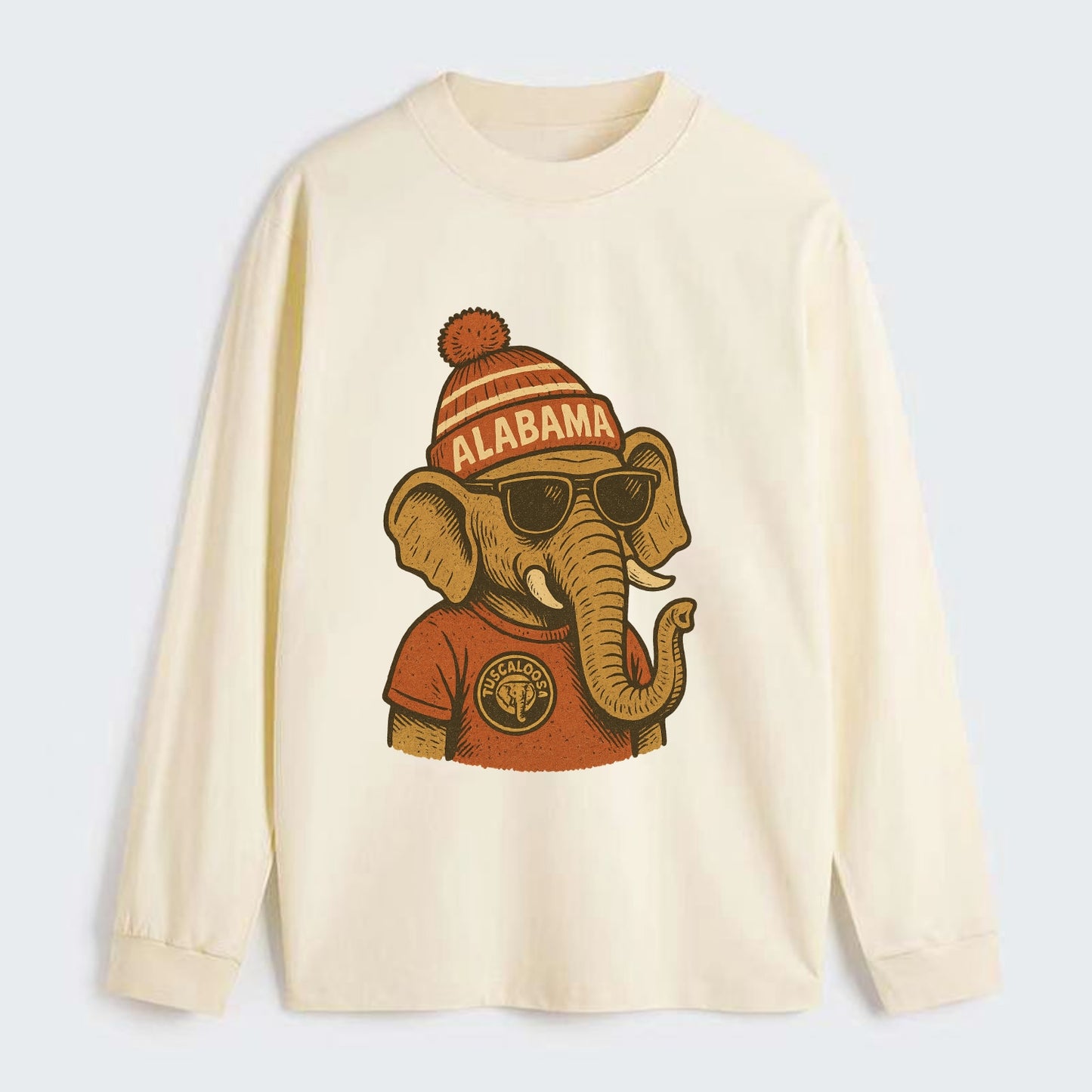 Tuscaloosa Crimson Elephant wearing Alab - Classic Long Sleeve Shirt - Beige