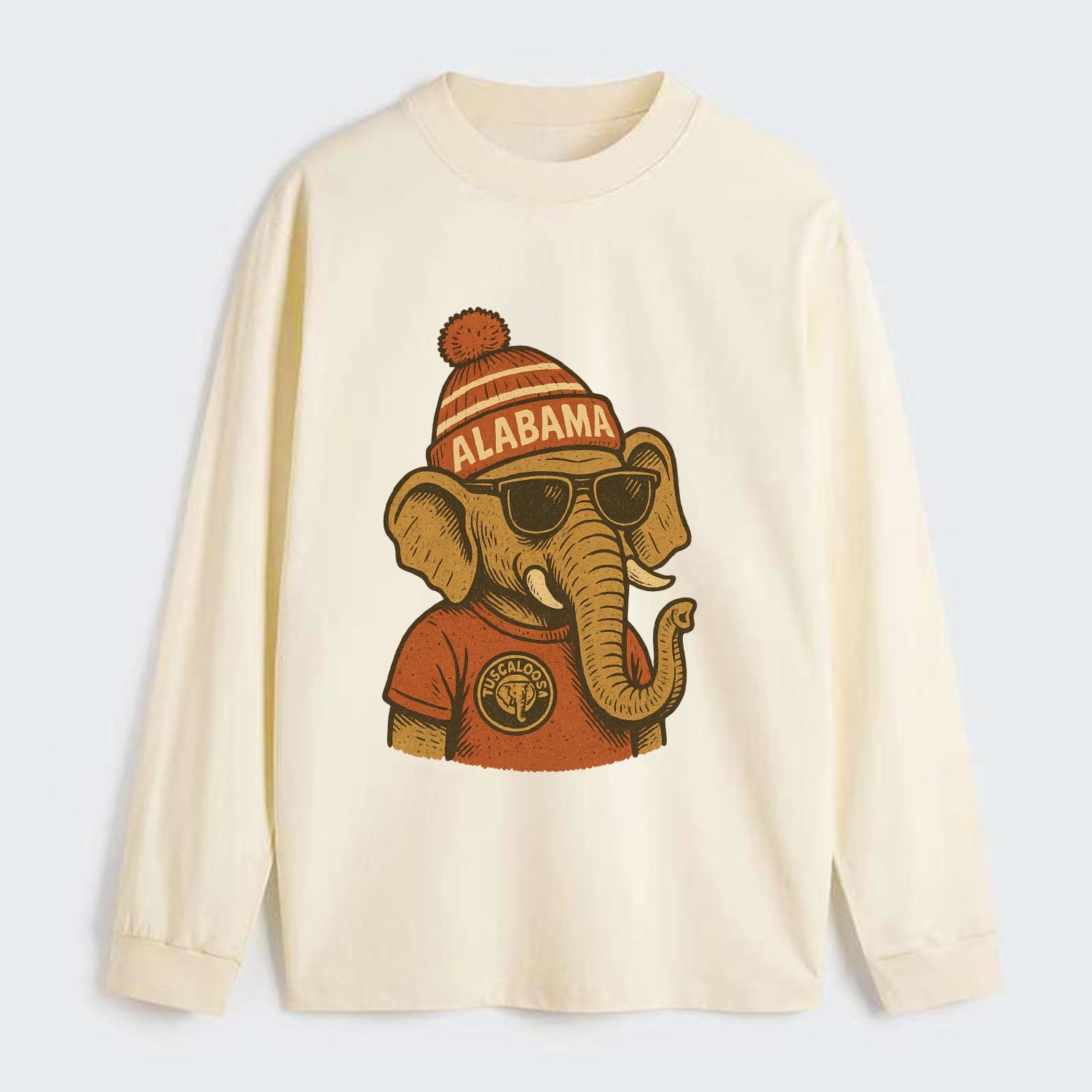 Tuscaloosa Crimson Elephant wearing Alab - Classic Long Sleeve Shirt - Beige