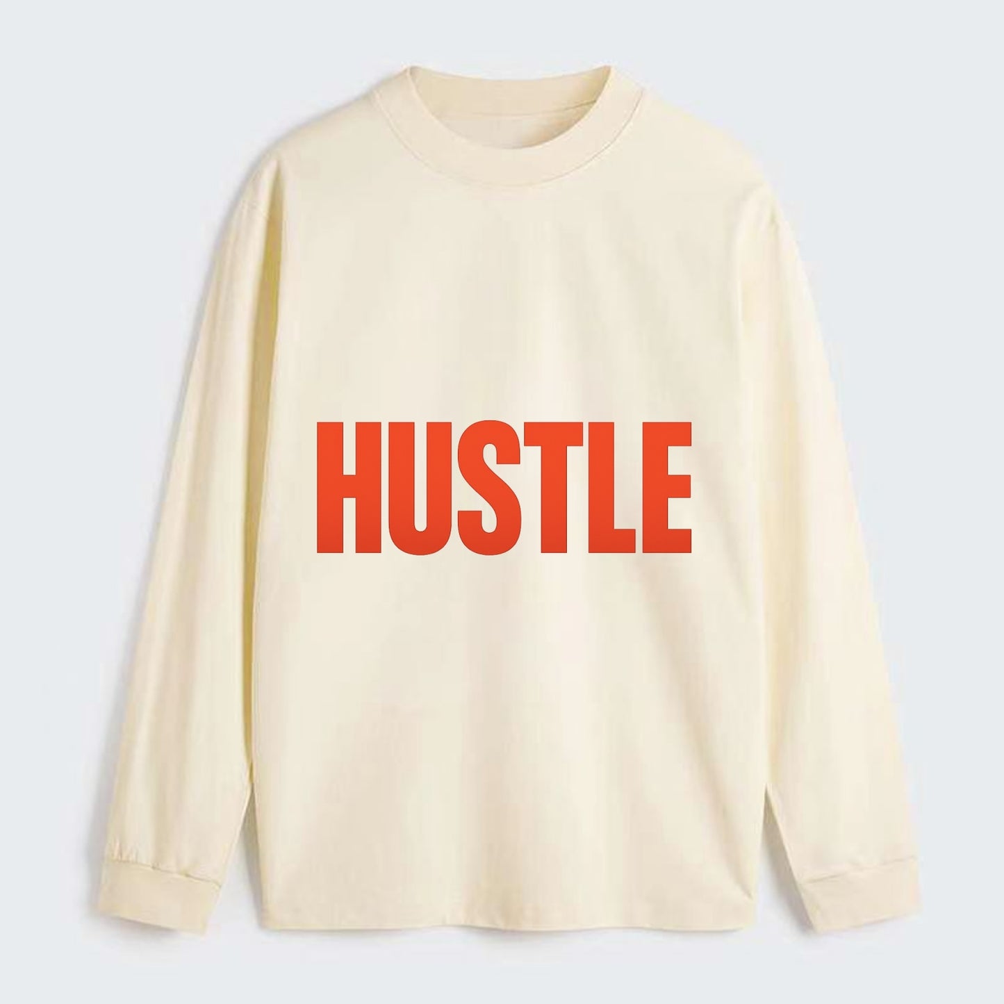 Bold typography design - "HUSTLE" - work hard, grind, chase dreams - Classic Long Sleeve Shirt - Beige