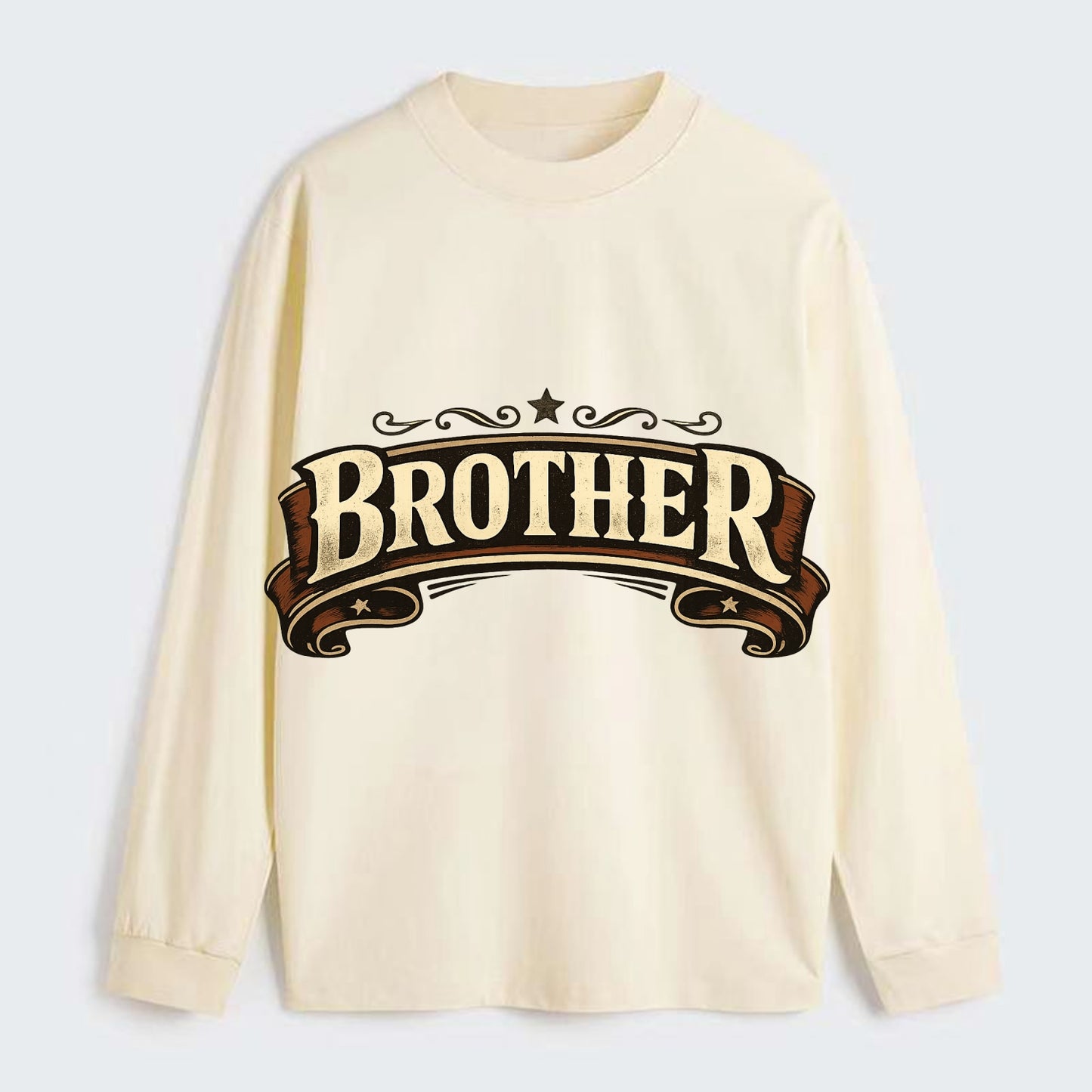 Bold typography design - "BROTHER" - male bond, brotherhood - Classic Long Sleeve Shirt - Beige