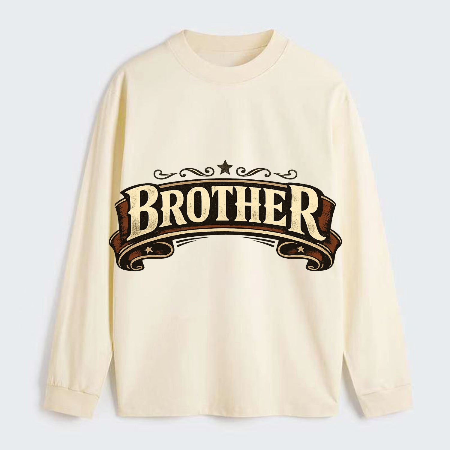Bold typography design - "BROTHER" - male bond, brotherhood - Classic Long Sleeve Shirt - Beige