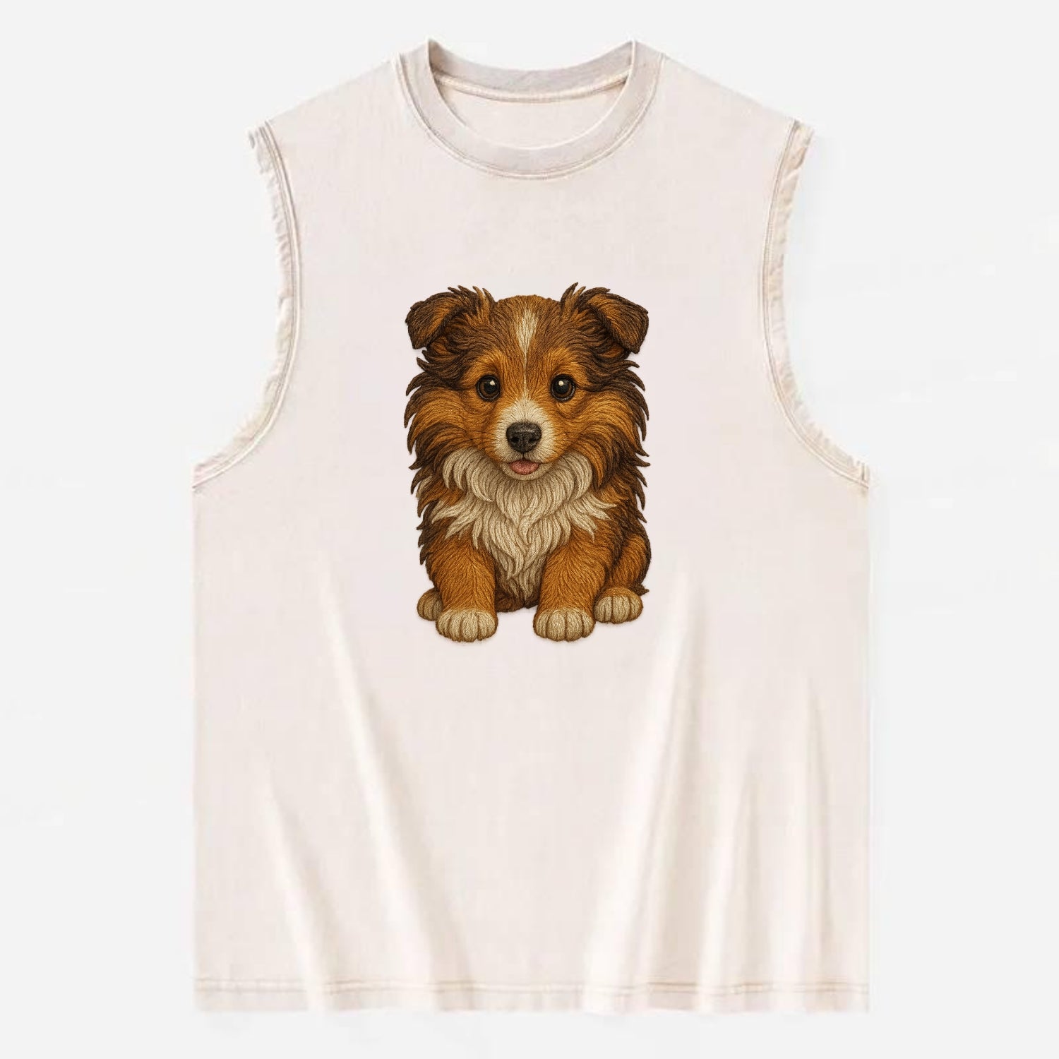 Baby Shetland Sheepdog Puppy - mini collie look, flowing mane, intelligent - Vintage Washed Tank - Beige