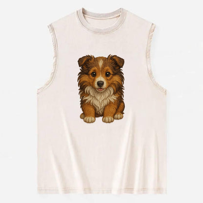 Baby Shetland Sheepdog Puppy - mini collie look, flowing mane, intelligent - Vintage Washed Tank - Beige