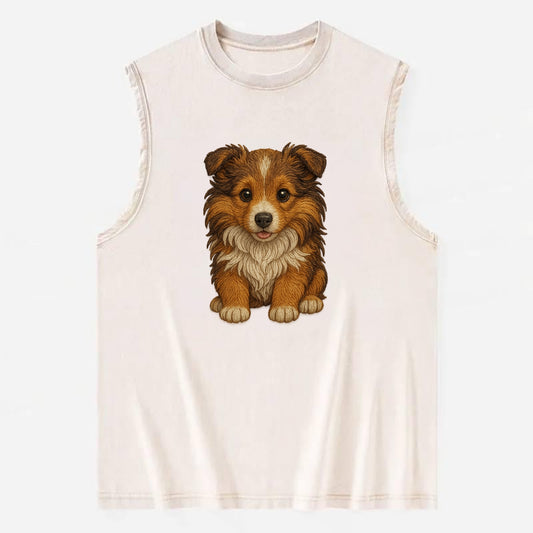Baby Shetland Sheepdog Puppy - mini collie look, flowing mane, intelligent - Vintage Washed Tank - Beige