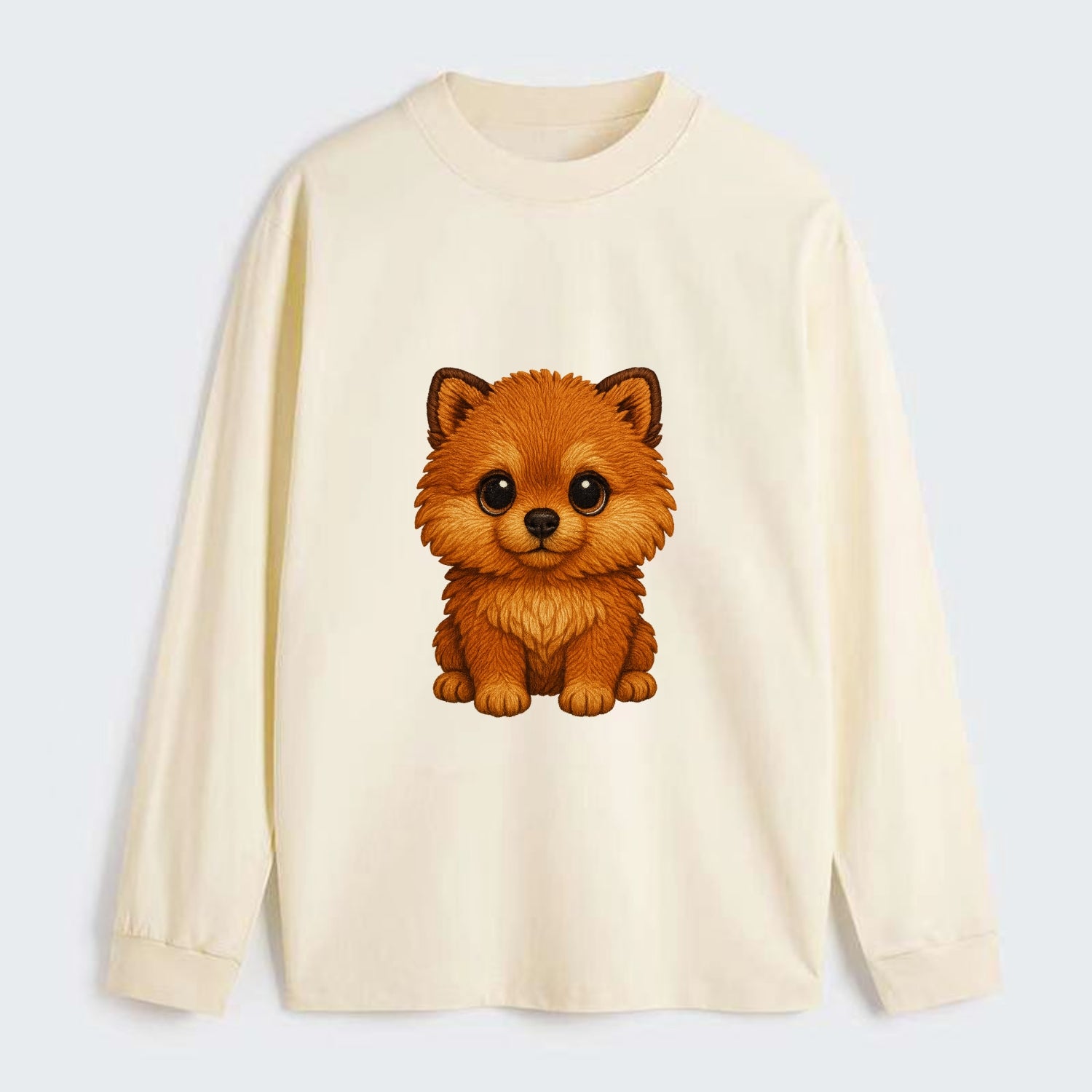 Baby Pomeranian Puppy - fluffy orange ball, fox face, tiny body, bright - Classic Long Sleeve Shirt - Beige