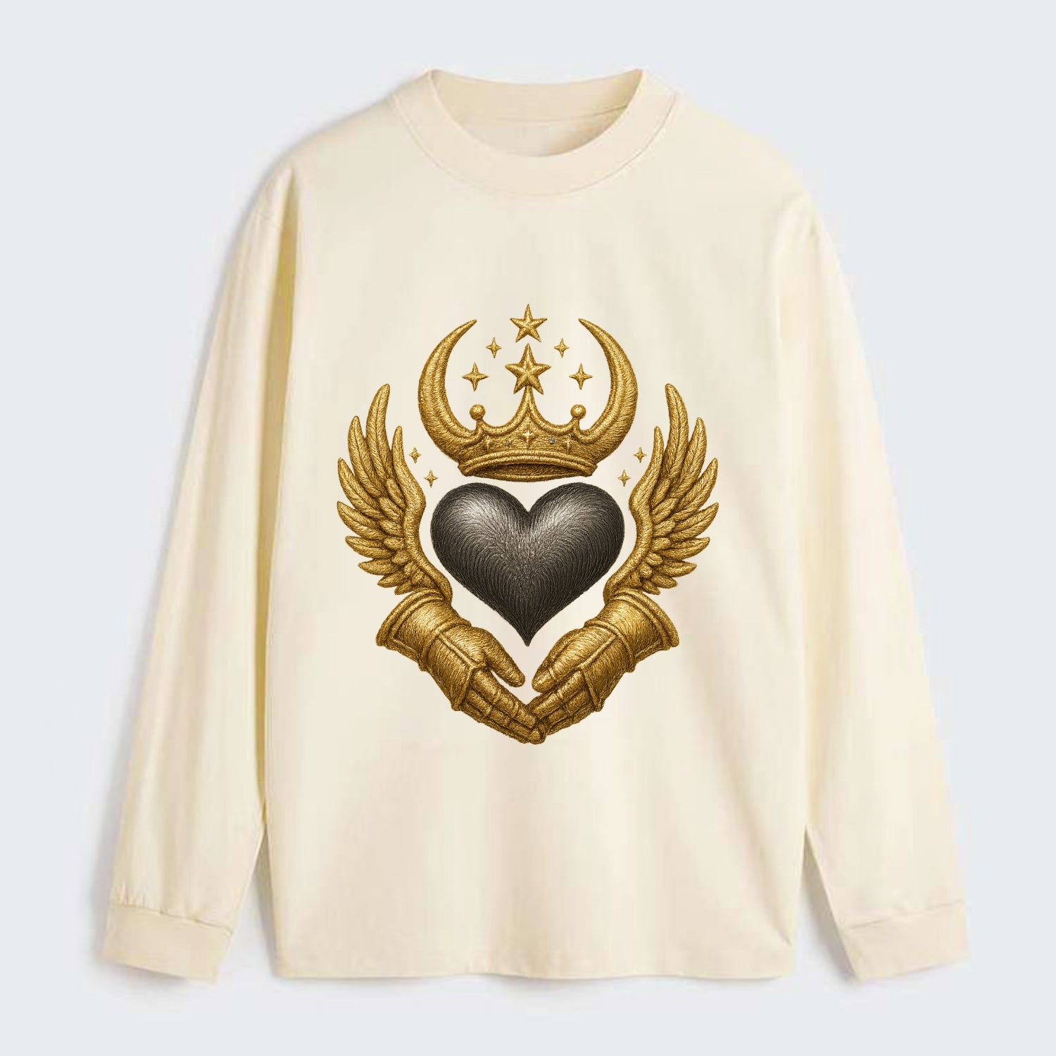 Nordic knotwork crown supporting a frosted steel heart with mittened - Classic Long Sleeve Shirt - Beige