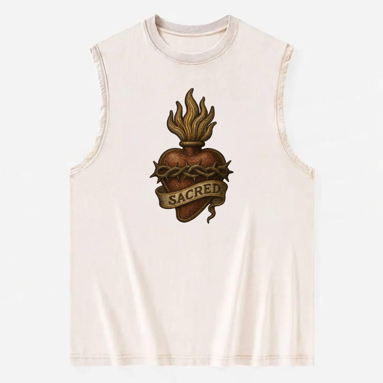 Sacred Heart  - Vintage Washed Tank - Beige