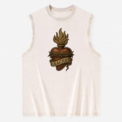 Sacred Heart  - Vintage Washed Tank - Beige