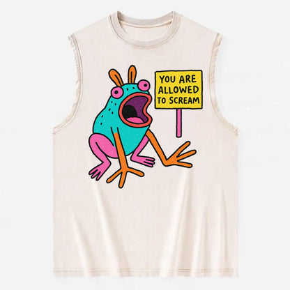 YOU ARE ALLOWED TO SCREAM | Open-mouthed frog mid-scream - Vintage Washed Tank - Beige