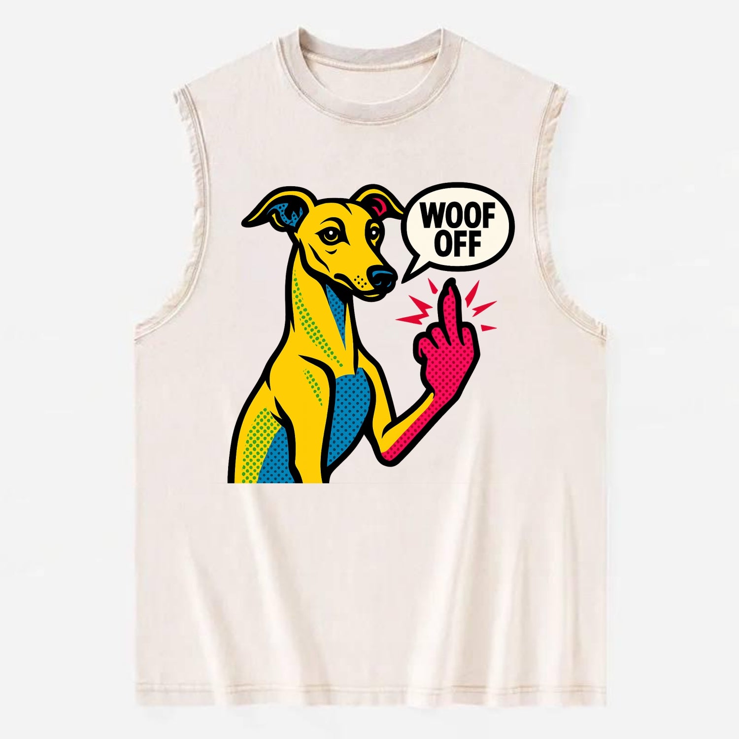 Whippet sleek athletic greyhound-like, elegant long paw giving sass - Vintage Washed Tank - Beige