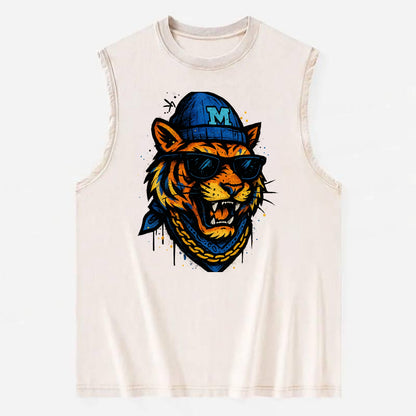 Memphis Tiger wearing Memphis beanie with M patch - Vintage Washed Tank - Beige