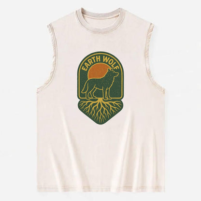 Earth Wolf Roots  - Vintage Washed Tank - Beige