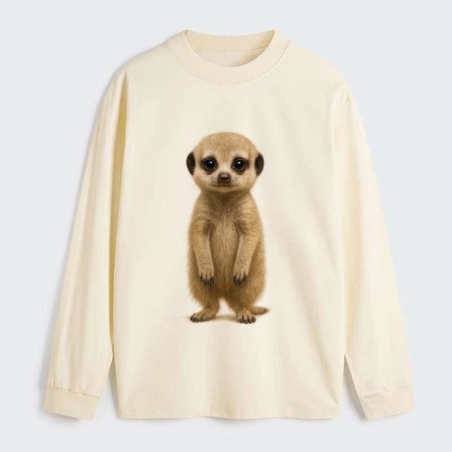 Baby Meerkat - tan fur, dark eye patches, alert stance, bright eyes, - Classic Long Sleeve Shirt - Beige