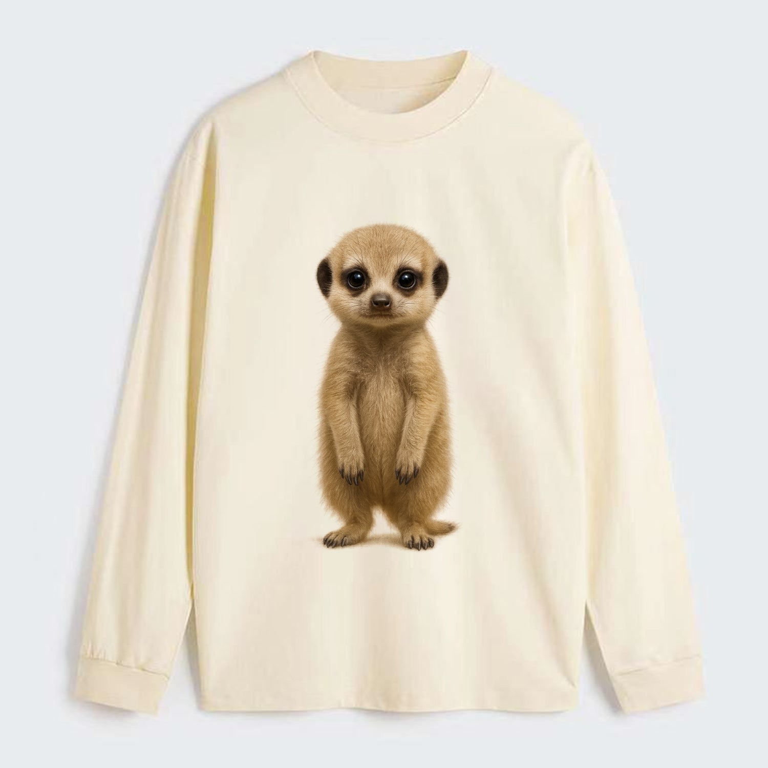 Baby Meerkat - tan fur, dark eye patches, alert stance, bright eyes, - Classic Long Sleeve Shirt - Beige