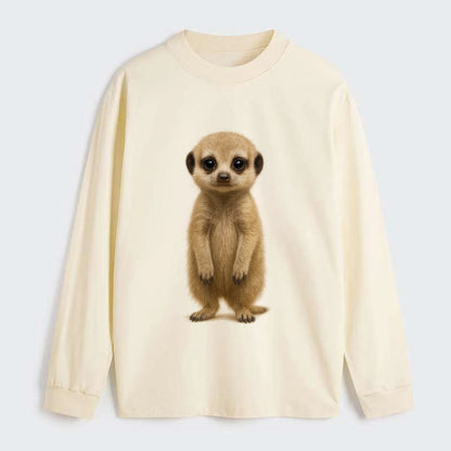 Baby Meerkat - tan fur, dark eye patches, alert stance, bright eyes, - Classic Long Sleeve Shirt - Beige