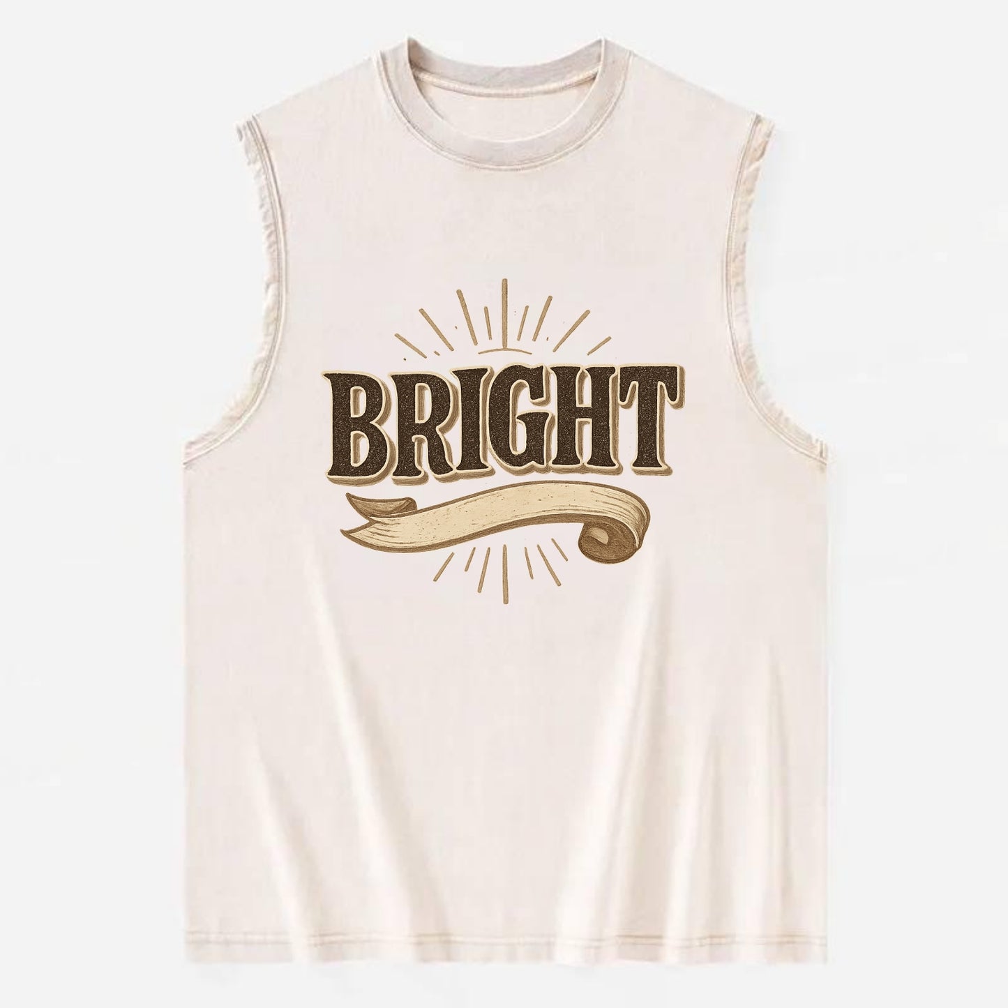 Bold typography design - "BRIGHT" - intelligent, shining - Vintage Washed Tank - Beige