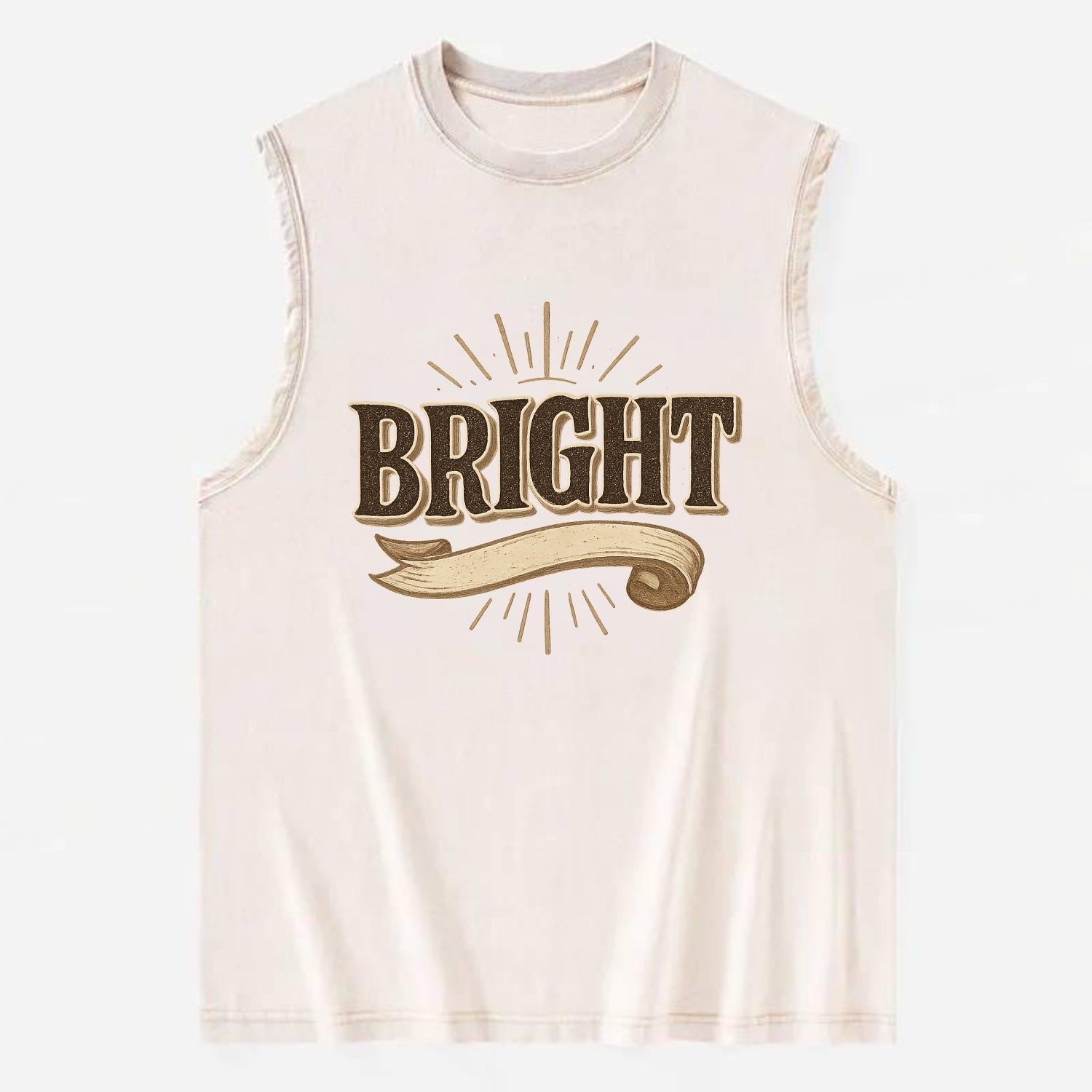 Bold typography design - "BRIGHT" - intelligent, shining - Vintage Washed Tank - Beige