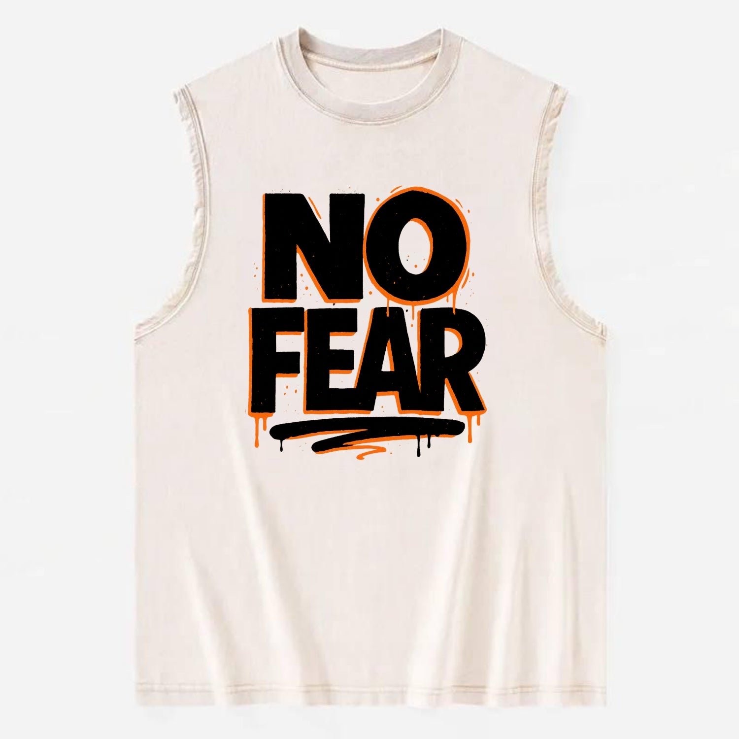 Bold typography design - "NO FEAR" - courage, bravery - Vintage Washed Tank - Beige