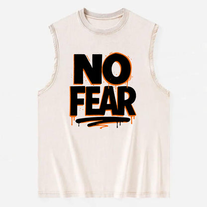 Bold typography design - "NO FEAR" - courage, bravery - Vintage Washed Tank - Beige