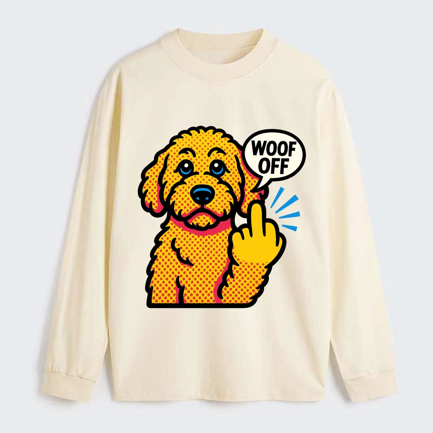 Goldendoodle with teddy bear face and curly golden coat, friendly paw - Classic Long Sleeve Shirt - Beige