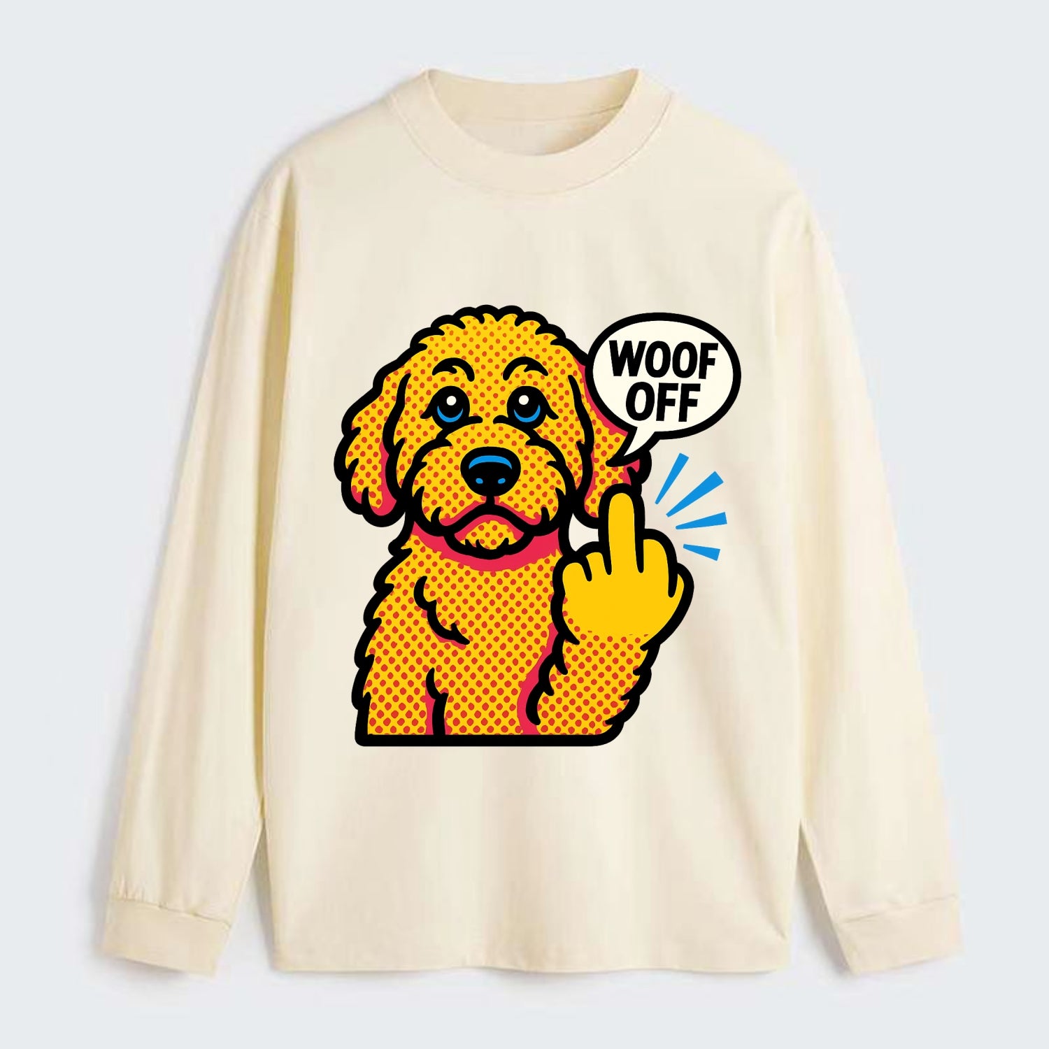 Goldendoodle with teddy bear face and curly golden coat, friendly paw - Classic Long Sleeve Shirt - Beige
