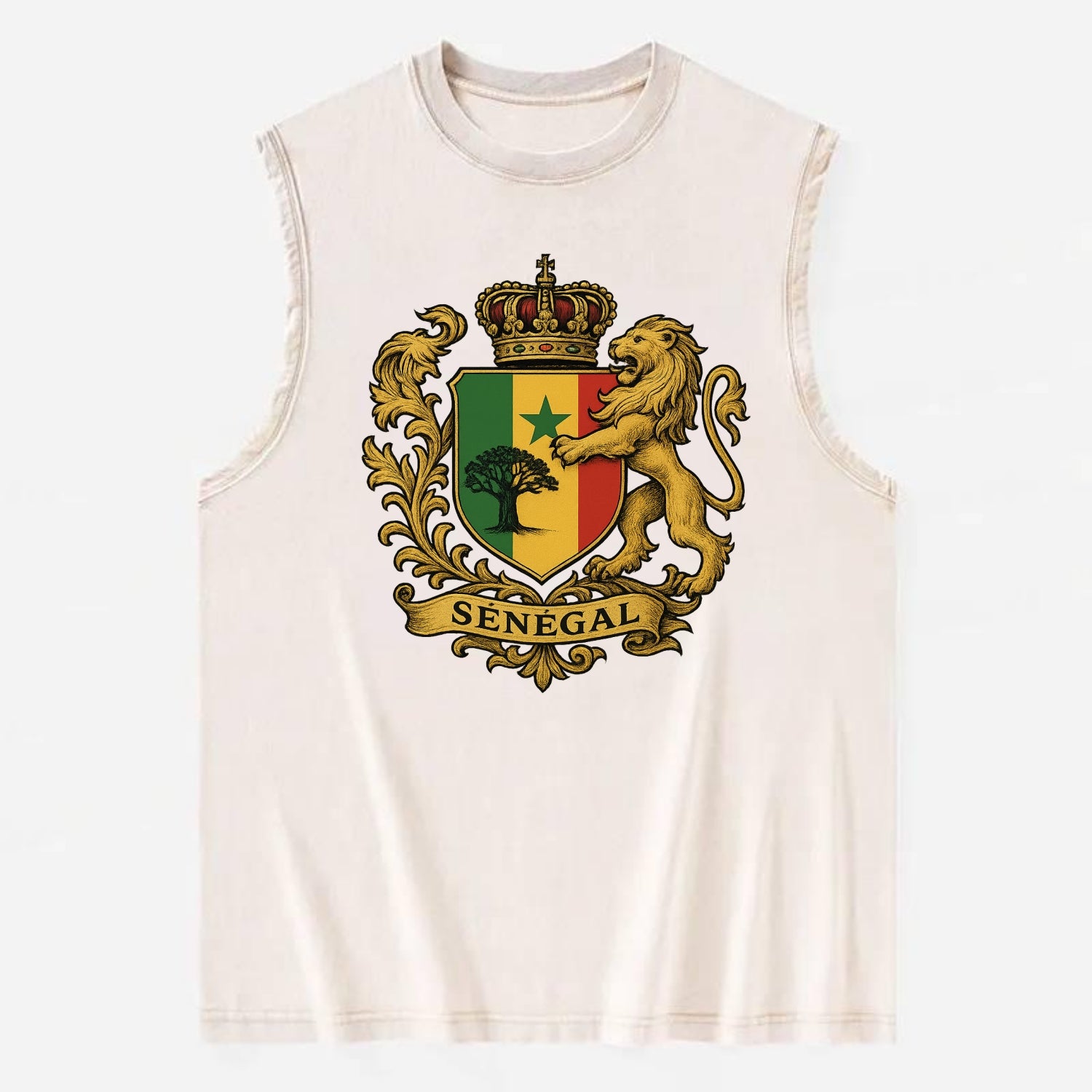 Senegal Lion Emblem  - Vintage Washed Tank - Beige