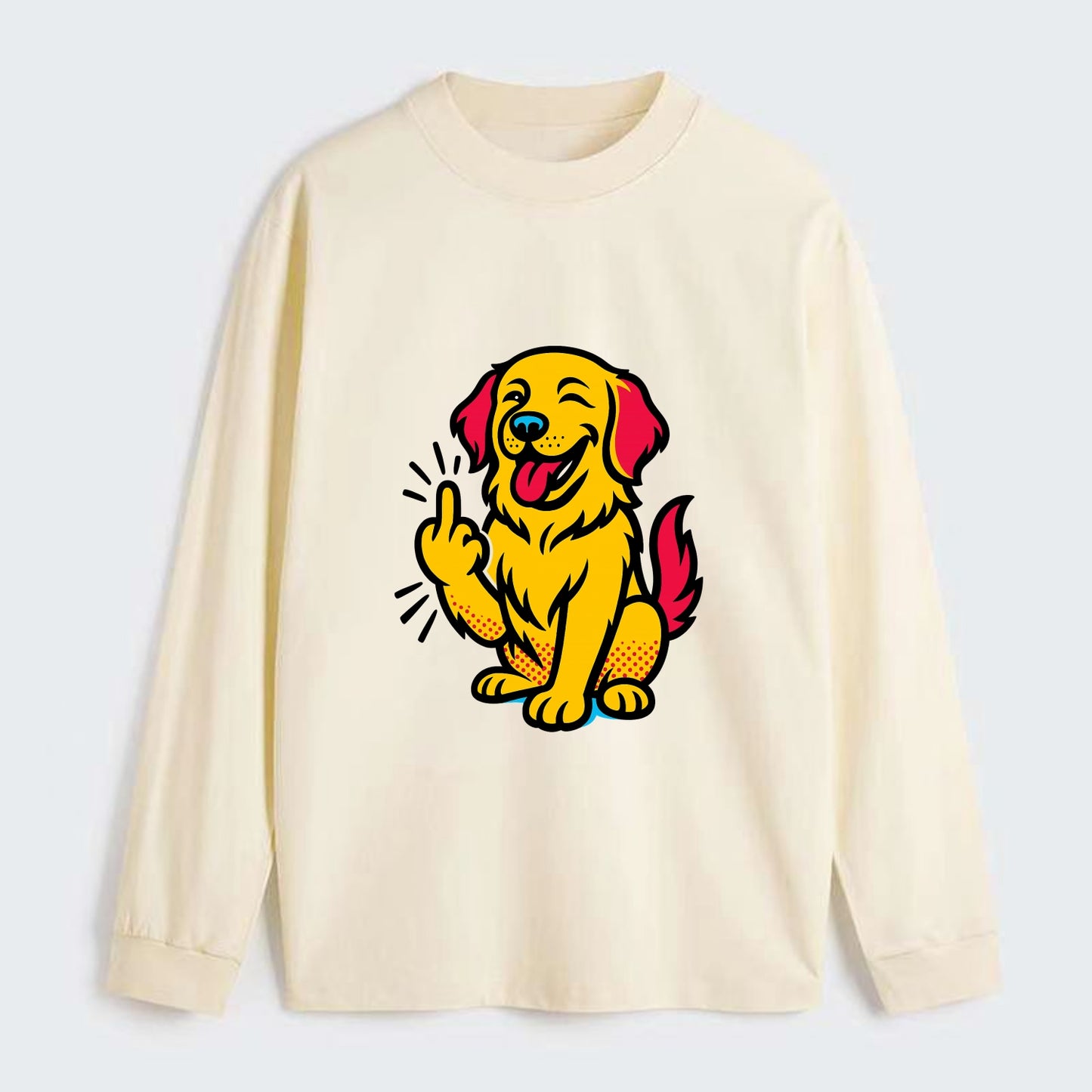 Golden Retriever with happy smile and golden coat, fluffy paw raised - Classic Long Sleeve Shirt - Beige