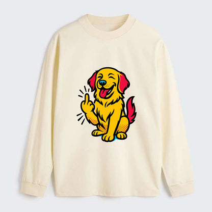 Golden Retriever with happy smile and golden coat, fluffy paw raised - Classic Long Sleeve Shirt - Beige