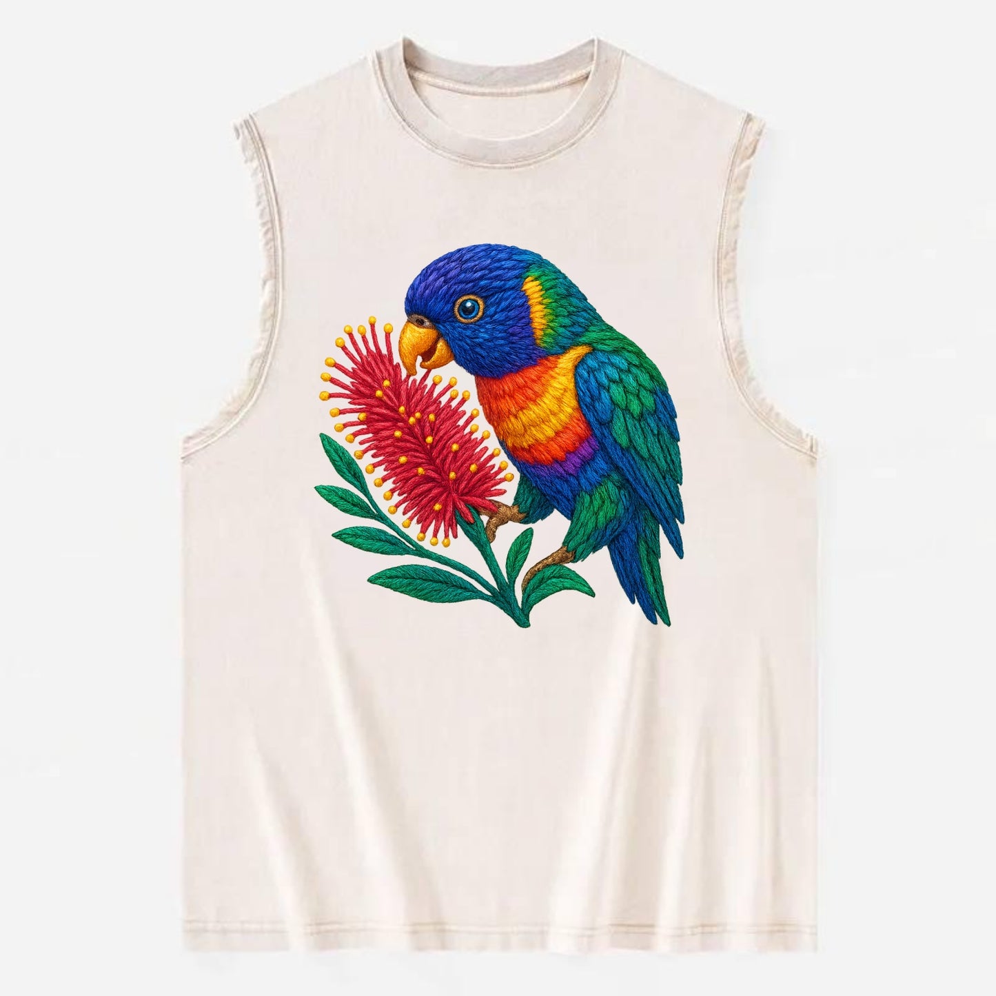 Rainbow Lorikeet Bottlebrush - Vintage Washed Tank - Beige