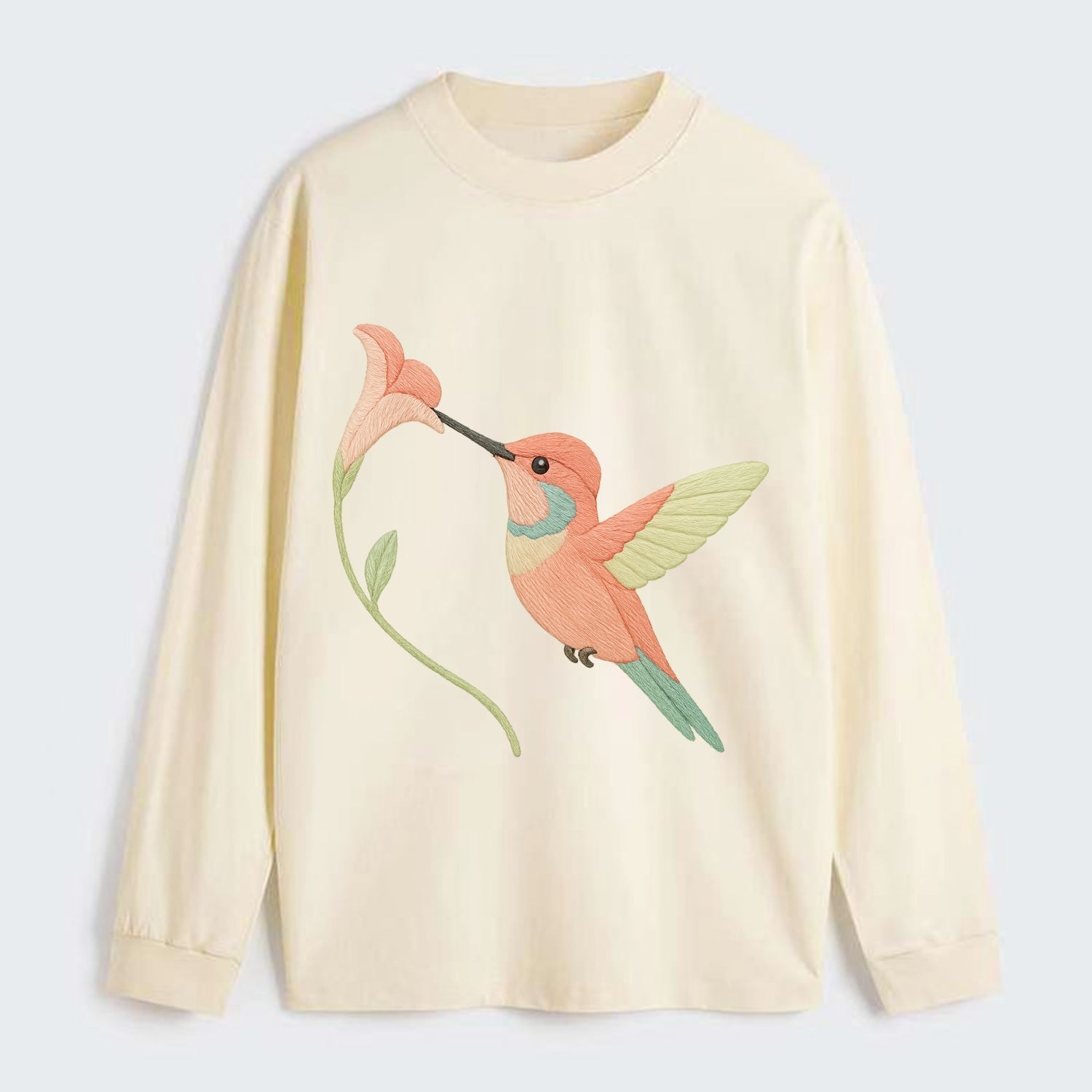 Coral Hummingbird - Classic Long Sleeve Shirt - Beige