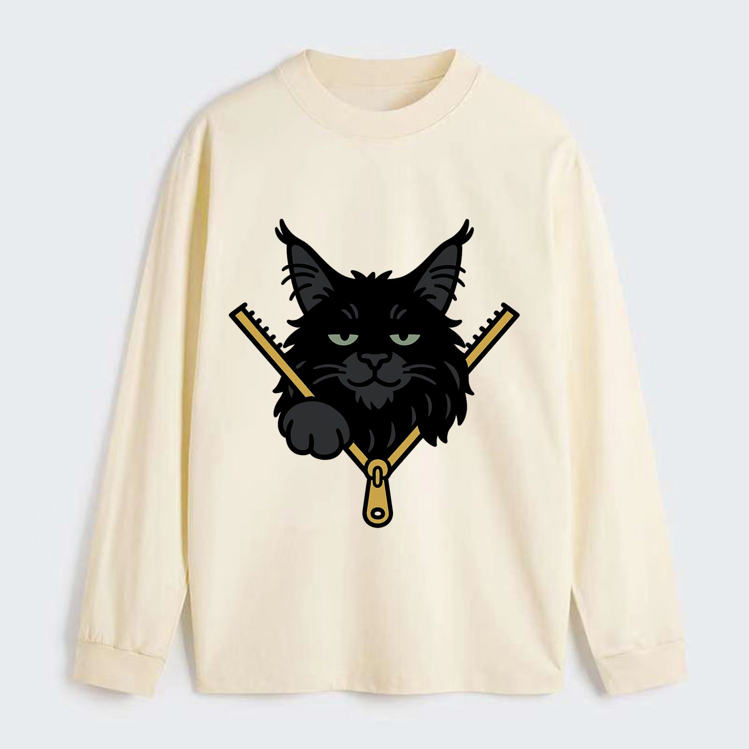 Black Maine Coon - Classic Long Sleeve Shirt - Beige