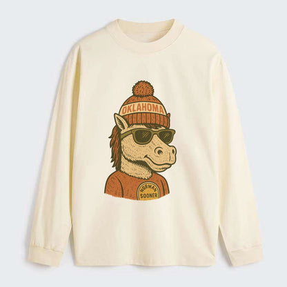 Norman Sooner Horse wearing Oklahoma bea - Classic Long Sleeve Shirt - Beige