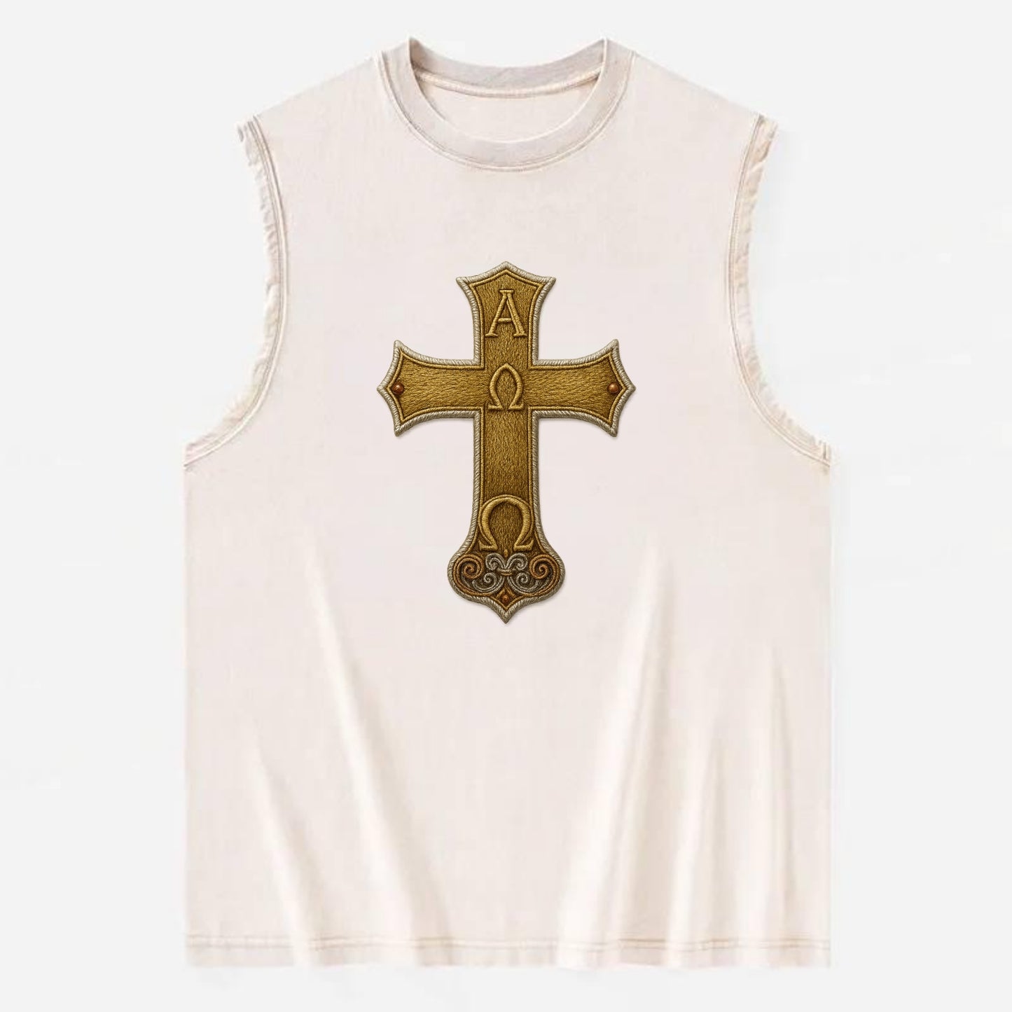 Alpha Omega Cross  - Vintage Washed Tank - Beige