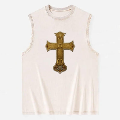 Alpha Omega Cross  - Vintage Washed Tank - Beige