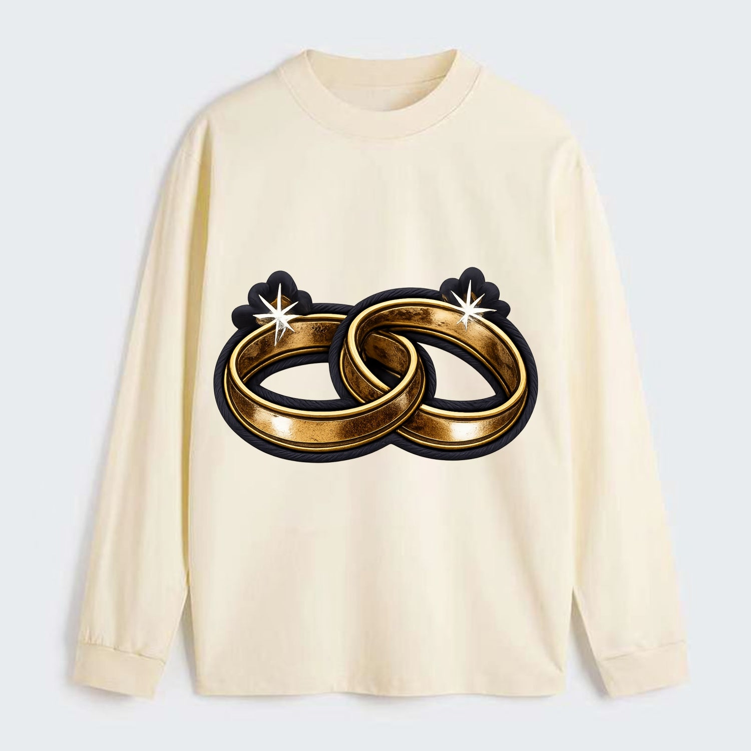 WEDDING RINGS - interlocked bands in gold , marriage - Classic Long Sleeve Shirt - Beige