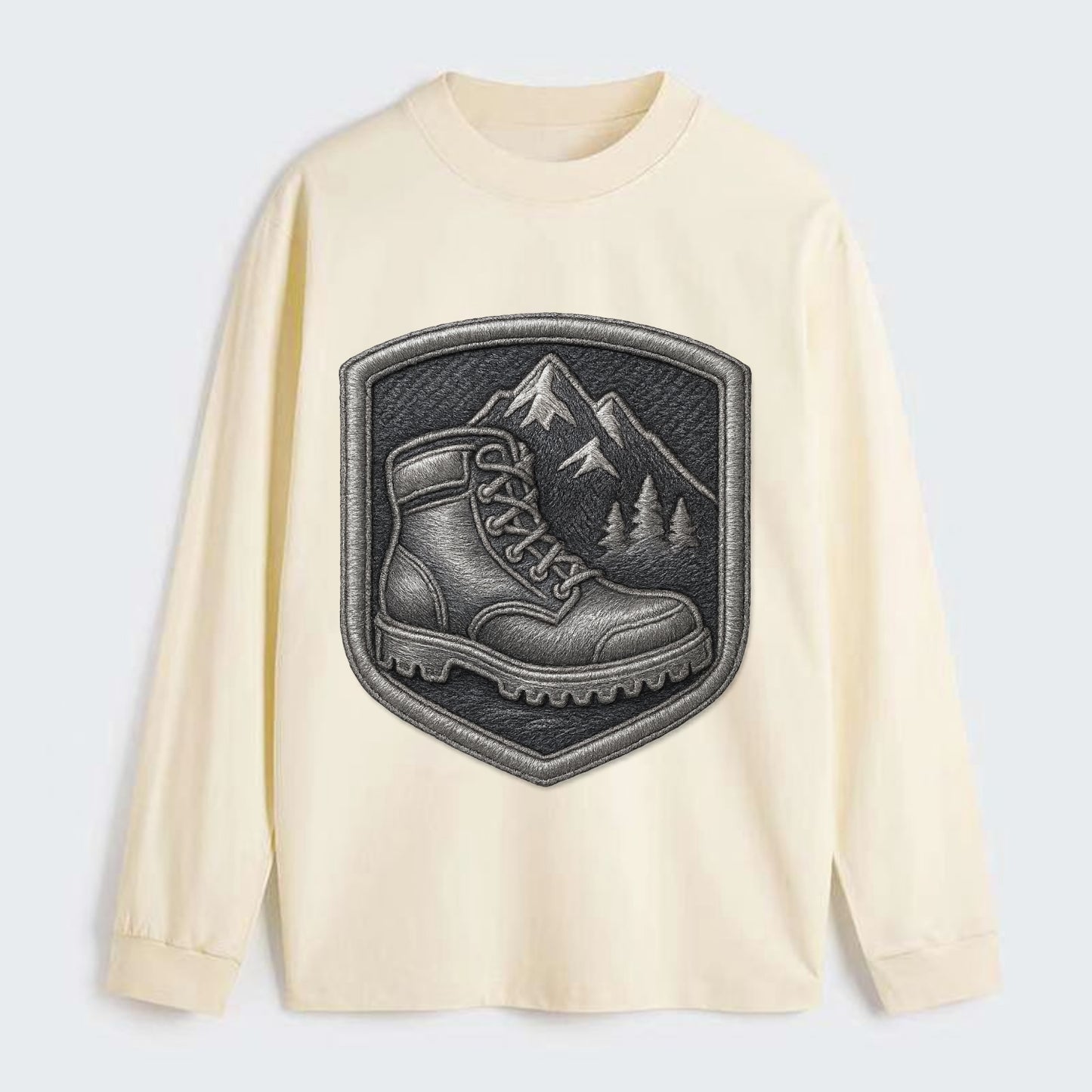Hiking boots with mountain peak - hiker pride - Classic Long Sleeve Shirt - Beige