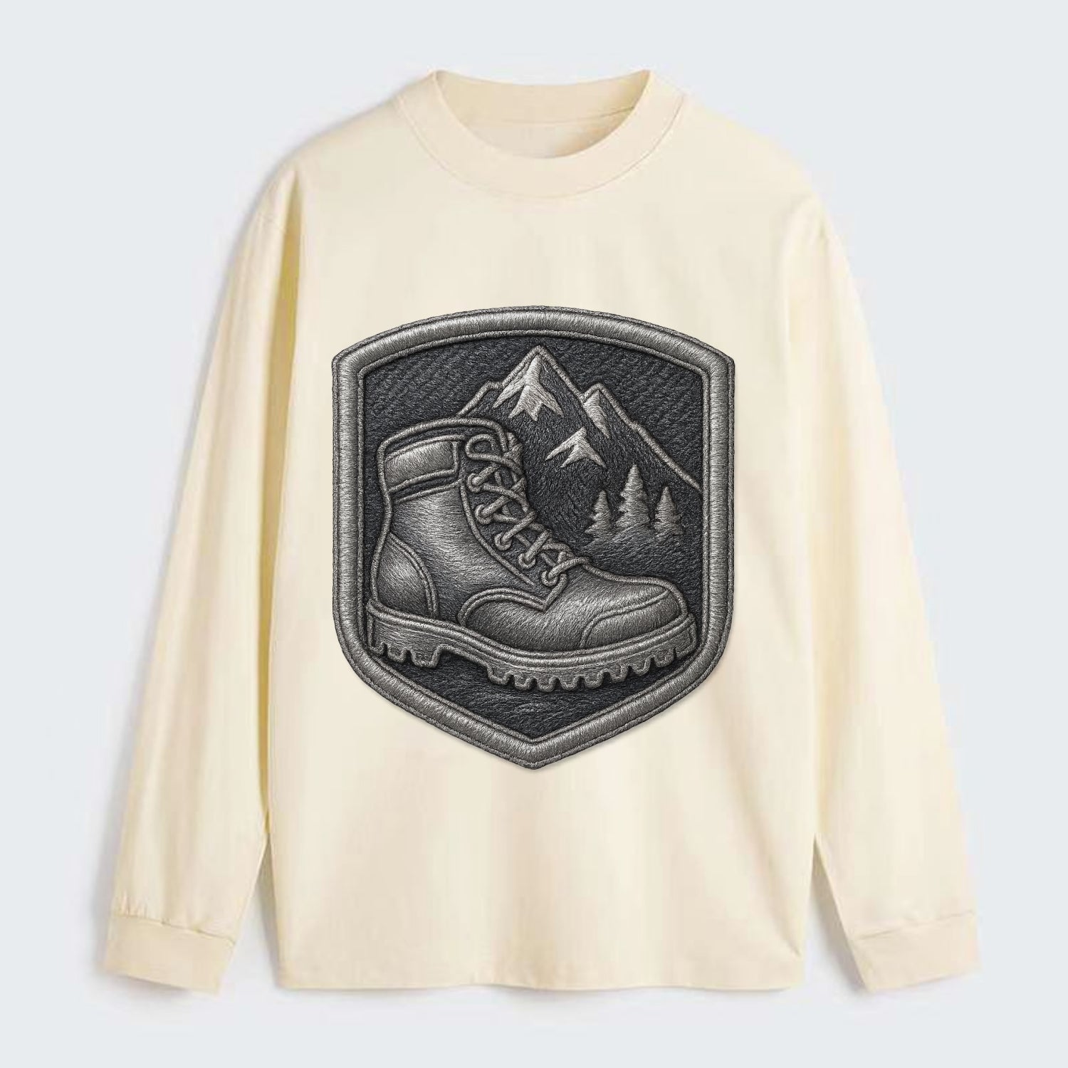 Hiking boots with mountain peak - hiker pride - Classic Long Sleeve Shirt - Beige