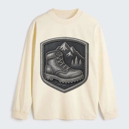 Hiking boots with mountain peak - hiker pride - Classic Long Sleeve Shirt - Beige