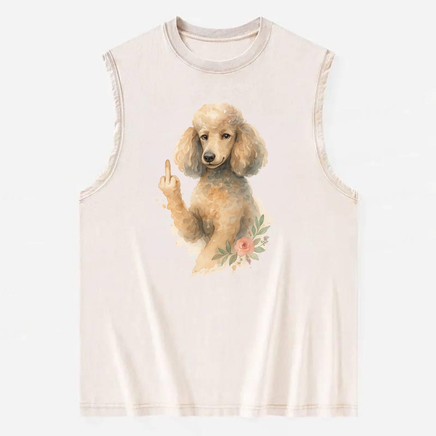 Standard Poodle with curly styled coat, intelligent face, fancy paw giving - Vintage Washed Tank - Beige