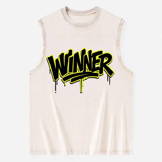 Bold typography design - "WINNER" - victorious mindset, champion - Vintage Washed Tank - Beige