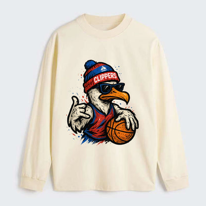LA Seagull wearing Clippers red white and blue beanie with ship patch - Classic Long Sleeve Shirt - Beige
